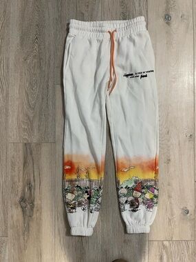 Peanuts White Joggers with Orange Drawstring and fall seasonal Scene